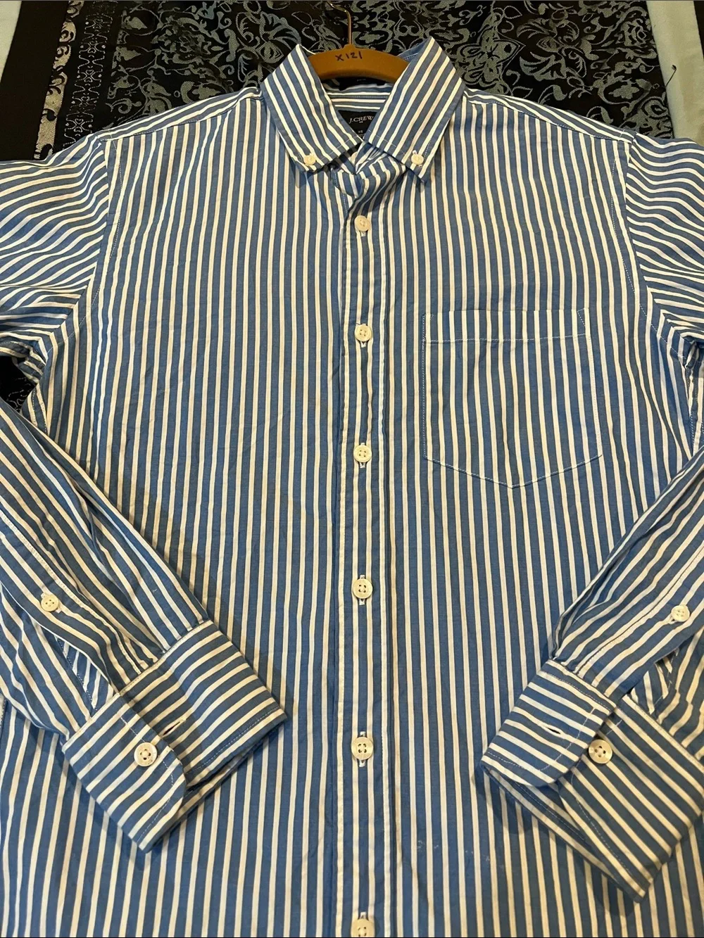 J. Crew Blue and White Vertical Stripe Button-Down Shirt